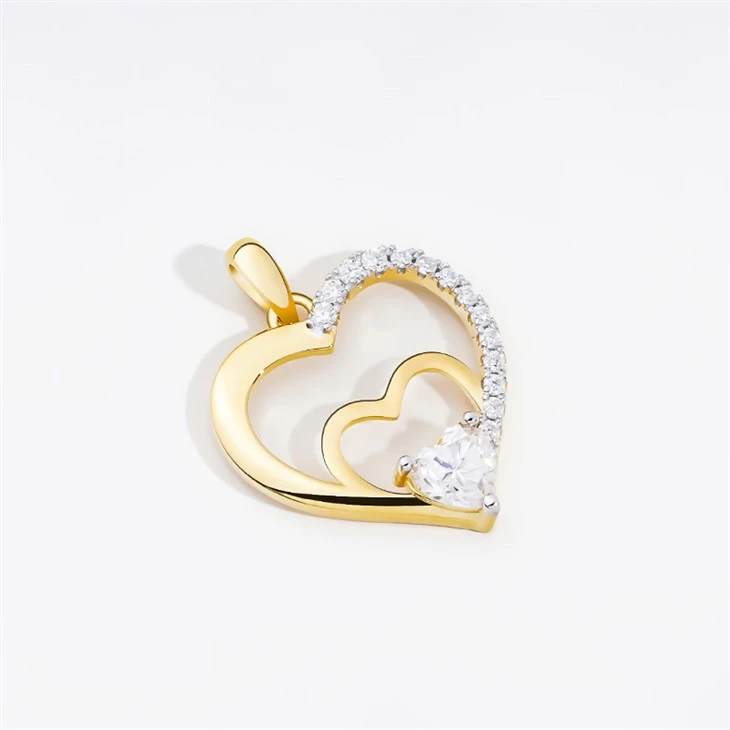 925 Silver Double Heart Pendant Necklace With Heart-Shaped Moissanite suppliers