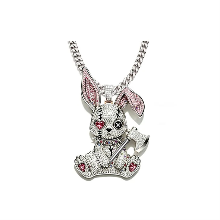 925 Silver Iced Streetwear Pendant Set Evil Clown Rabbit Hip Hop Jewelry factory
