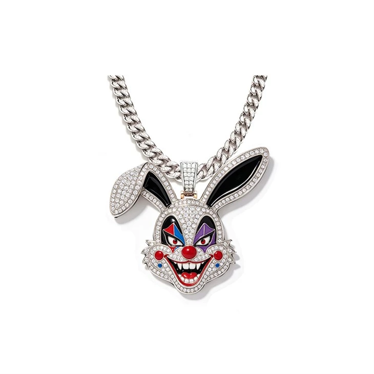 925 Silver Iced Streetwear Pendant Set Evil Clown Rabbit Hip Hop Jewelry suppliers