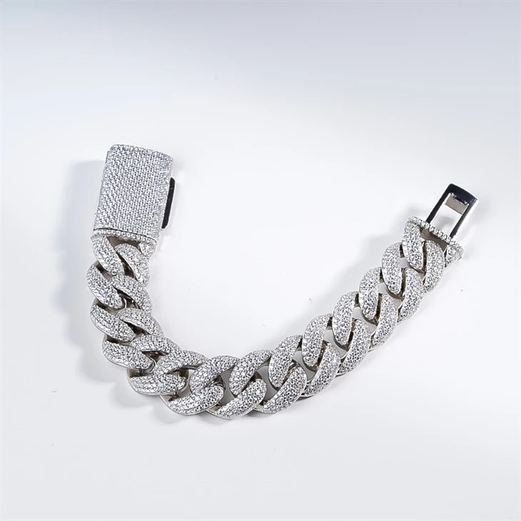 925 Silver 15mm Moissanite Cuban Bracelet Miami Street Style Jewelry best