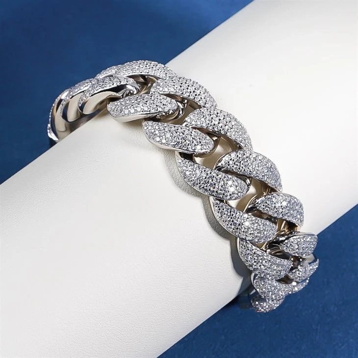 925 Silver 15mm Moissanite Cuban Bracelet Miami Street Style Jewelry suppliers