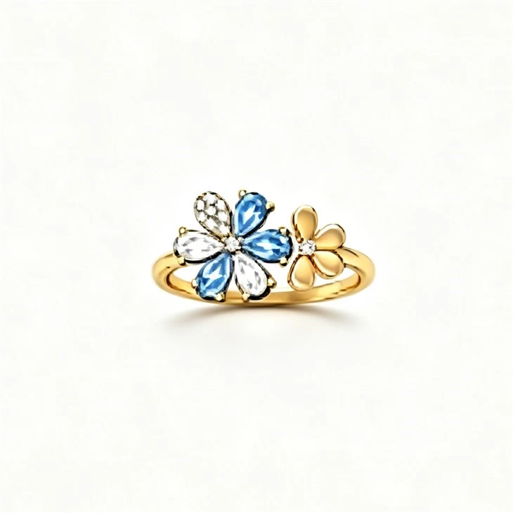 925 Silver Blue White CZ Ewelry Set Dainty Floral Adjustable Open Finger Ring suppliers