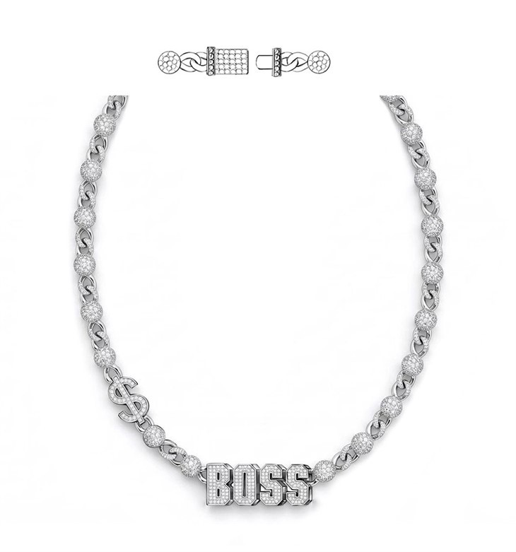 925 Silver BOSS & Dollar Sign Link Chain Set suppliers