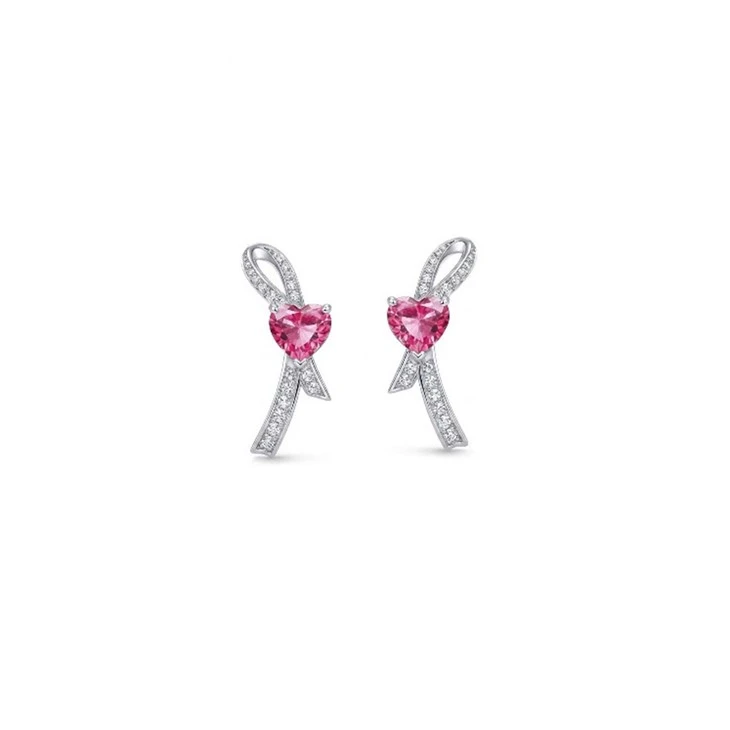 925 Silver Bowknot Heart Pink CZ Jewelry Set Romantic Women Jewelry For Gift best