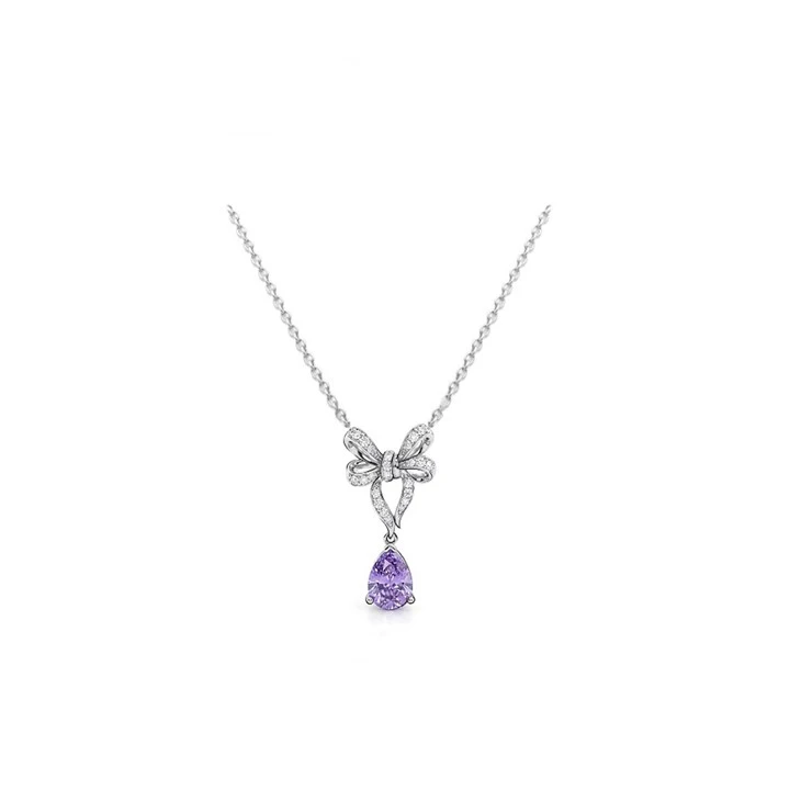 925 Silver Bowknot Purple Teardrop Stone Jewelry Set Bow Set For Women Wedding Party factory