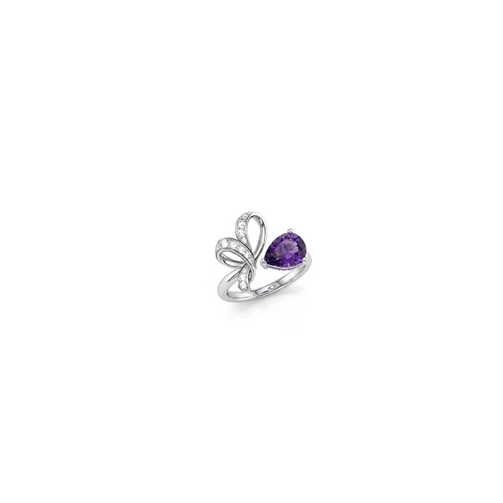925 Silver Bowknot Purple Teardrop Stone Jewelry Set Bow Set For Women Wedding Party best