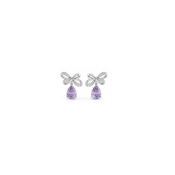 925 Silver Bowknot Purple Teardrop Stone Jewelry Set Bow Set For Women Wedding Party high quality