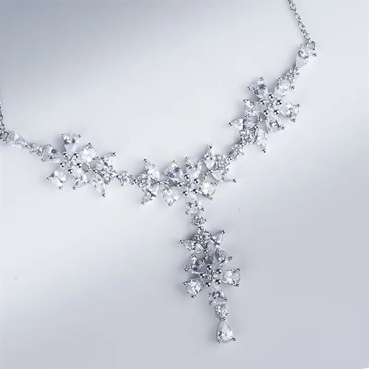 925 Silver Bridal Sparkling Marquise Crystal Pendant Necklace factory