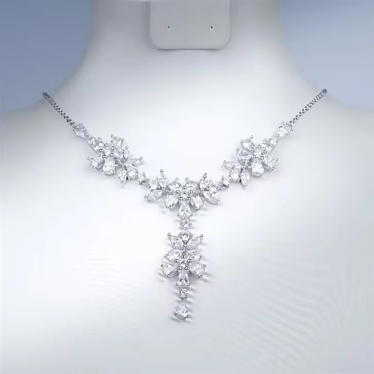 925 Silver Bridal Sparkling Marquise Crystal Pendant Necklace suppliers