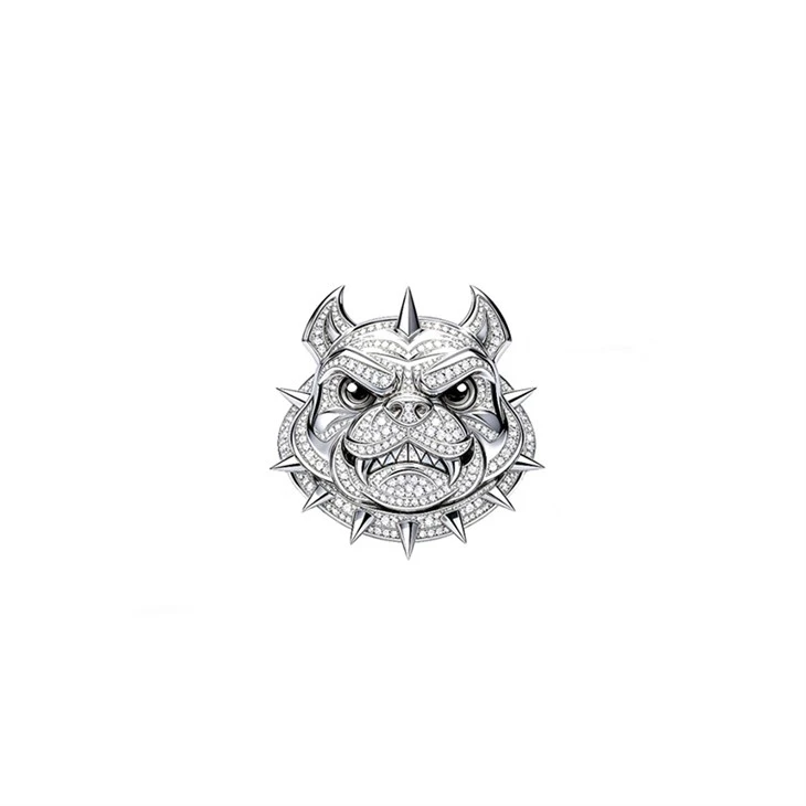 925 Silver Bulldog Cuban Bracelet & Ring Set Full Bling Diamond Spiked Pitbull Head Hip Hop Jewelry suppliers