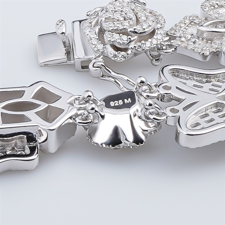 925 Silver Butterfly Rose Link Bracelet high quality