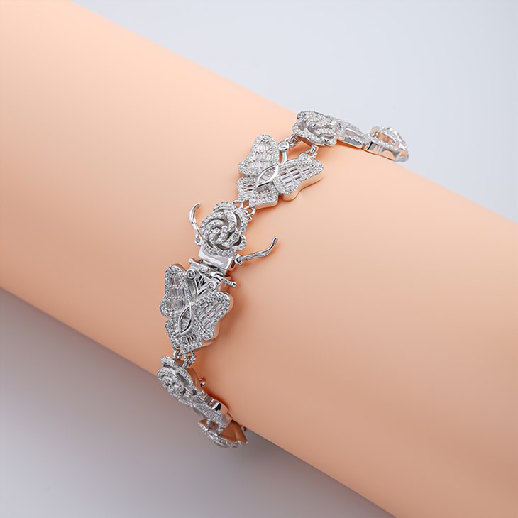 925 Silver Butterfly Rose Link Bracelet factory