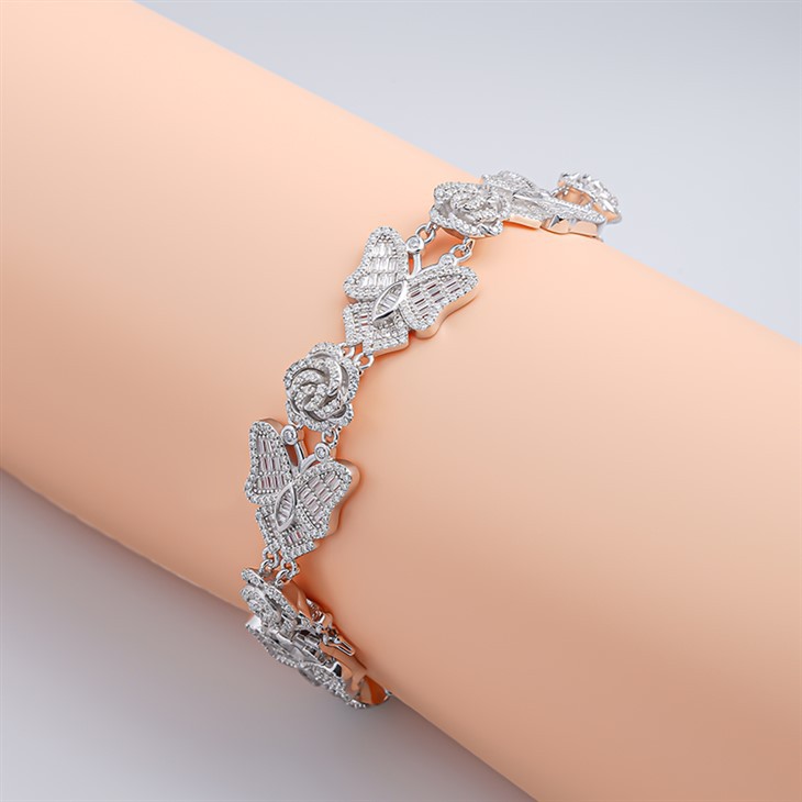 925 Silver Butterfly Rose Link Bracelet suppliers