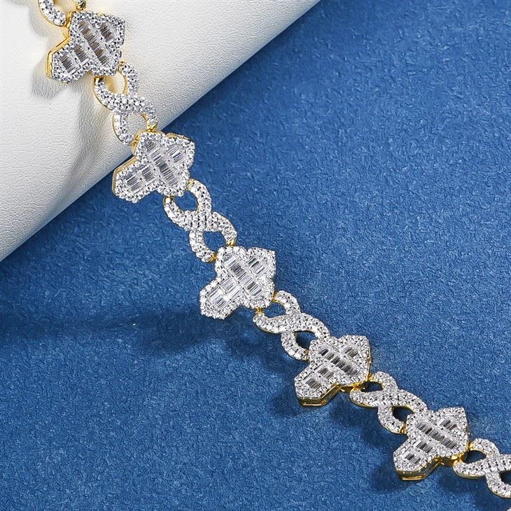 925 Silver Cross Infinity Link Bracelet Baguette & Round Moissanite Wrist Bracelet Jewelry Gift factory