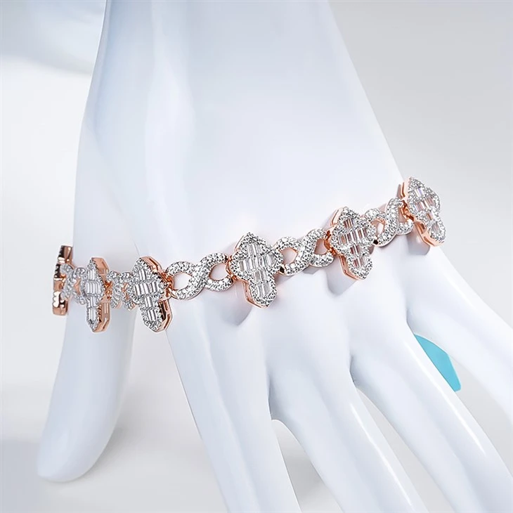 925 Silver Cross Infinity Link Bracelet Baguette & Round Moissanite Wrist Bracelet Jewelry Gift best