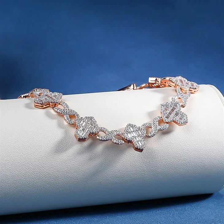 925 Silver Cross Infinity Link Bracelet Baguette & Round Moissanite Wrist Bracelet Jewelry Gift high quality
