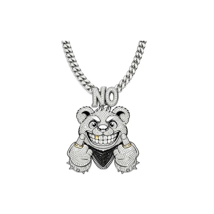 925 Silver Crown Pitbull King & Rebellious Middle Finger Bear Hip Hop Jewelry factory