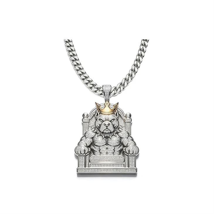 925 Silver Crown Pitbull King & Rebellious Middle Finger Bear Hip Hop Jewelry suppliers