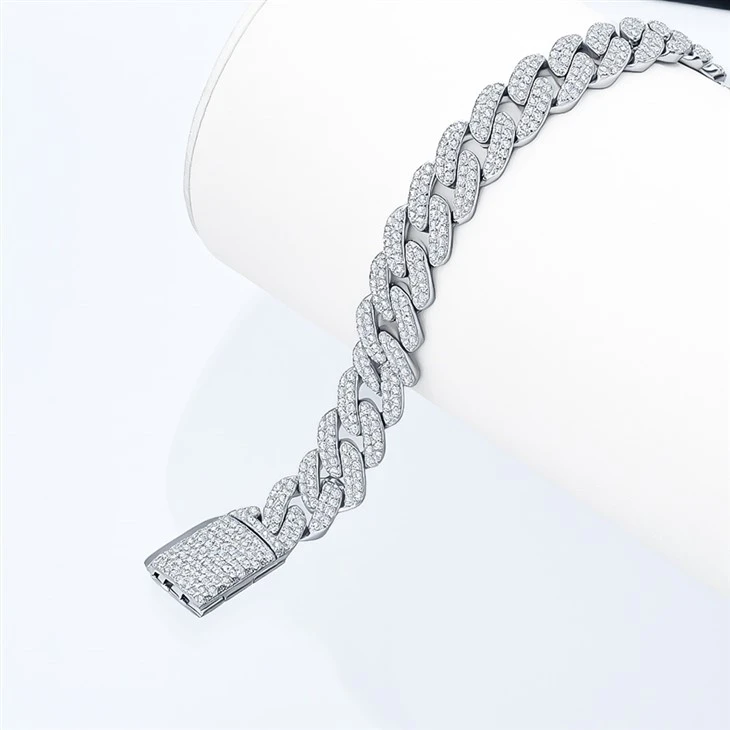 925 Silver Cuban Chain Rhodium Plated Miami Curb Hip Hop Bracelet factory