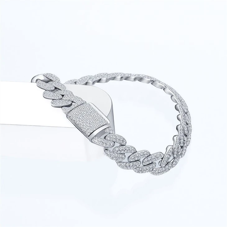 925 Silver Cuban Chain Rhodium Plated Miami Curb Hip Hop Bracelet high quality