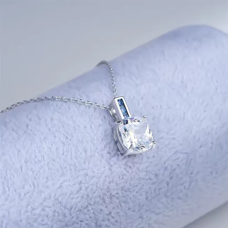 925 Silver Cushion Cut CZ Pendant Necklace Blue Accent Stone Silver Chain suppliers