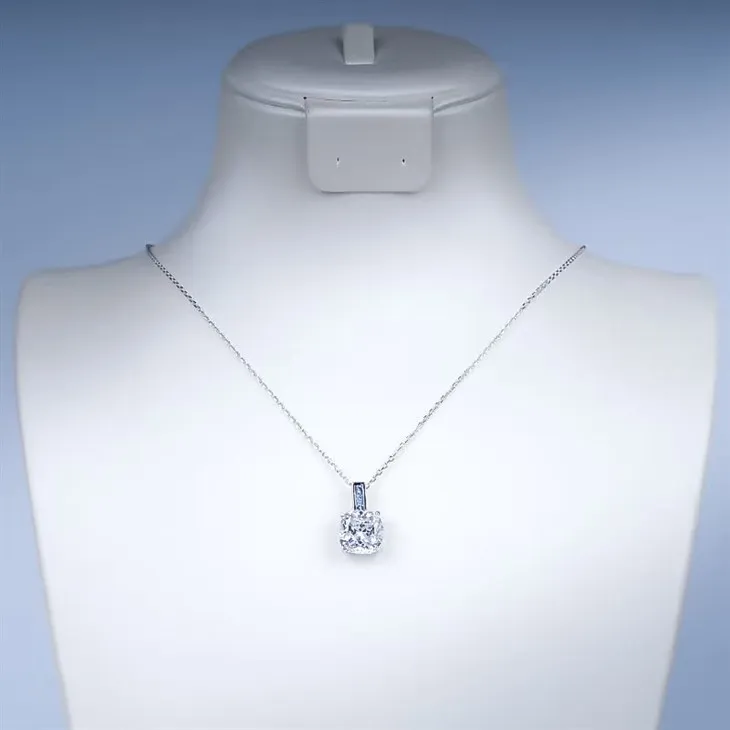 925 Silver Cushion Cut CZ Pendant Necklace Blue Accent Stone Silver Chain factory