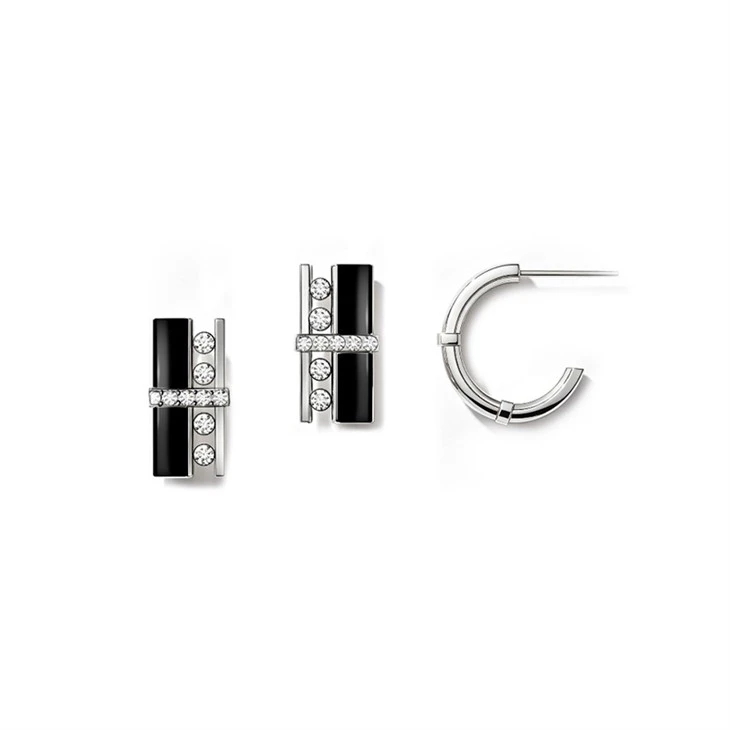 925 Silver Factory Original Art Deco Black Enamel Sliding Moissanite Jewelry Set factory