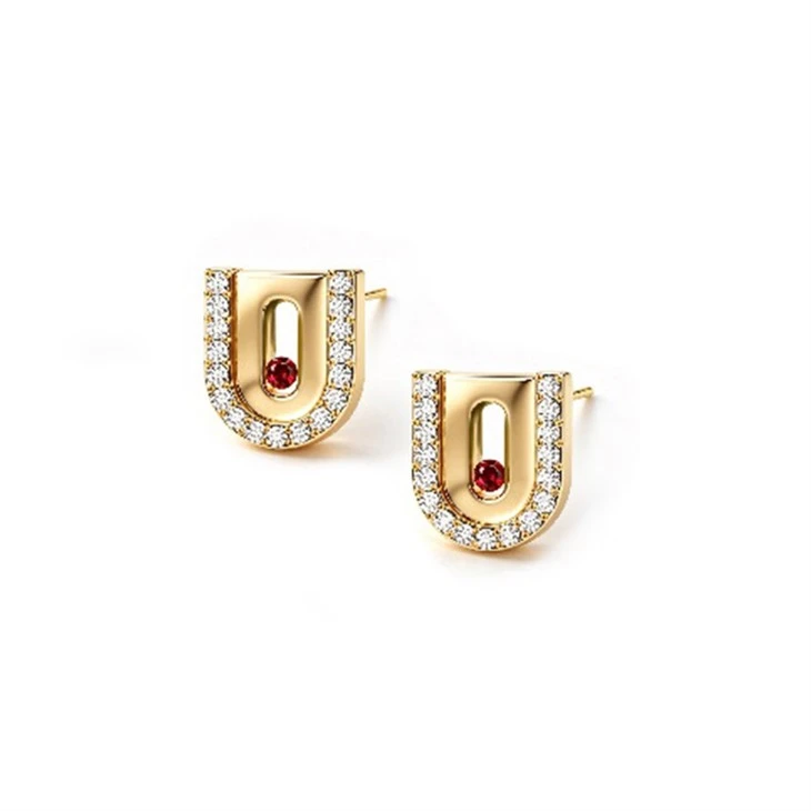 925 Silver Factory Original U-Shaped Sliding Red CZ Jewelry Set high quality
