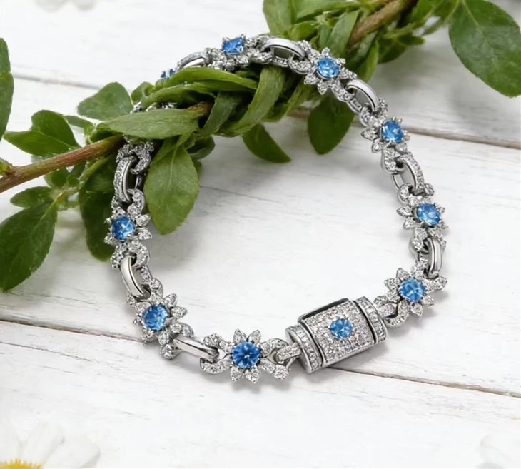 925 Silver Factory Wholesale Blue CZ Bracelet Women Jewelry best