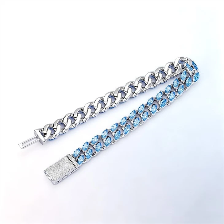 925 Silver Factory Wholesale Cuban Chain Marquise Blue CZ Miami Bracelet factory