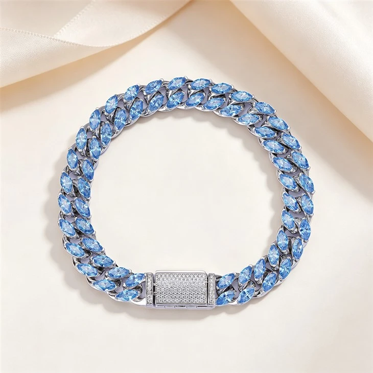 925 Silver Factory Wholesale Cuban Chain Marquise Blue CZ Miami Bracelet best