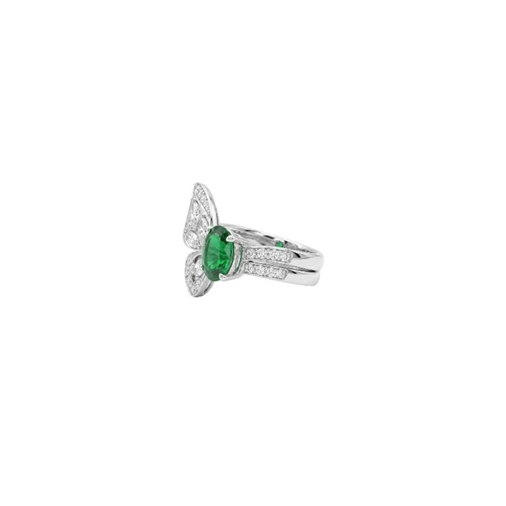 925 Silver Floral Jewelry Set Butterfly Emerald Ring Fine Jewelry Collection factory