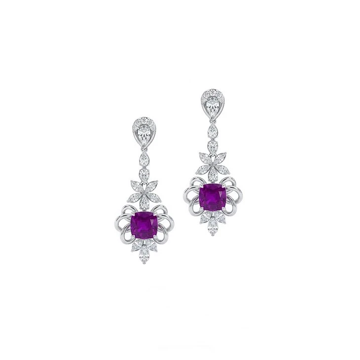 925 Silver Floral Jewelry Set & Paperclip Red Drop Earrings Women Party Jewelry Collection factory