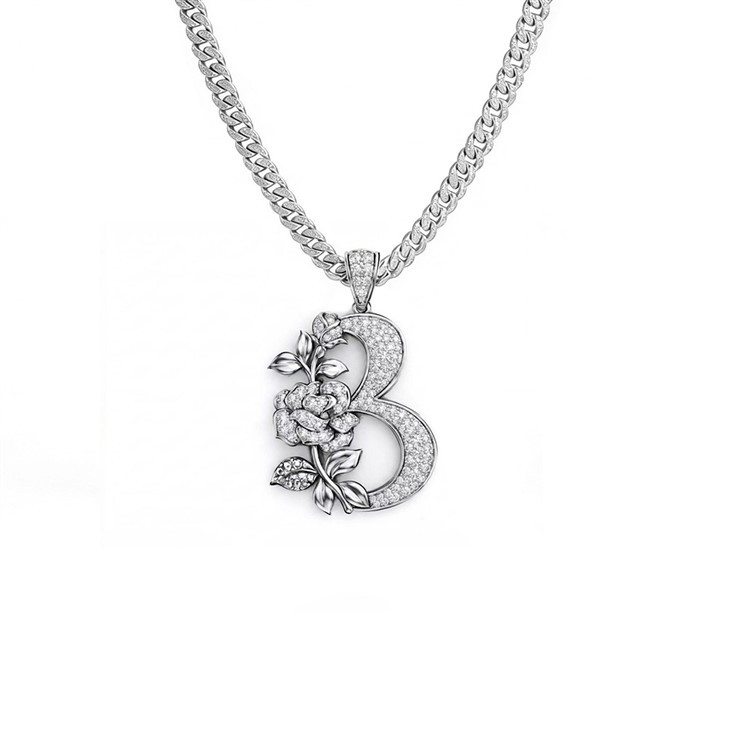 925 Silver Floral Letter Pendant Necklace suppliers