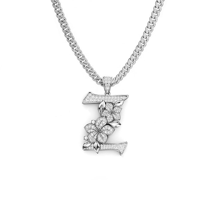 925 Silver Floral Letter Pendant Necklace factory
