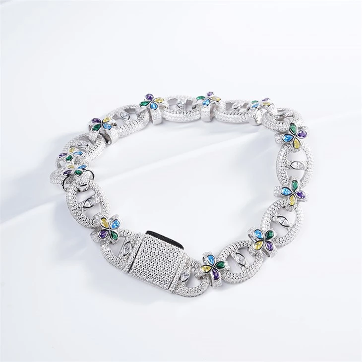 925 Silver Four Leaf Clover Oval Link Bracelet Moissanite Iced Out Jewelry best