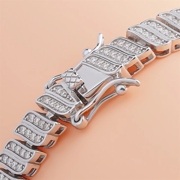 925 Silver Full Micro Pave Moissanite Box Link Bracelet factory