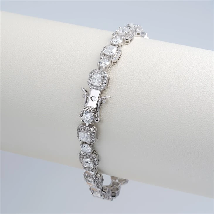 925 Silver Full Square Frame Halo Shiny Crystal Inlaid Silver Link Bracelet suppliers