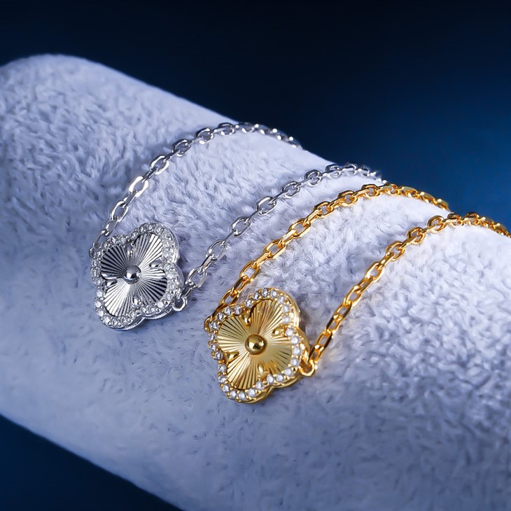 925 Silver Gold Plated Clover Bracelet price