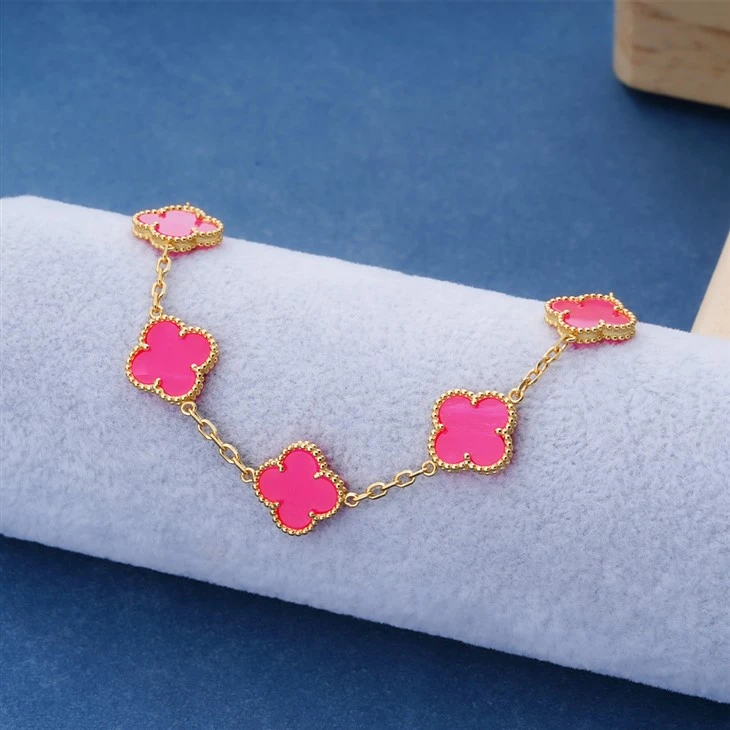 925 Silver Gold Plated Four Leaf Clover Bracelet Lucky Jewelry Gift best