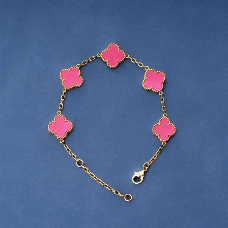 925 Silver Gold Plated Four Leaf Clover Bracelet Lucky Jewelry Gift factory
