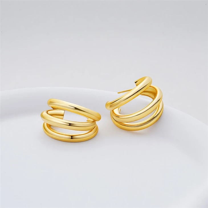925 Silver Gold Plated Plain Triple Layer Hoop Earrings For Women suppliers