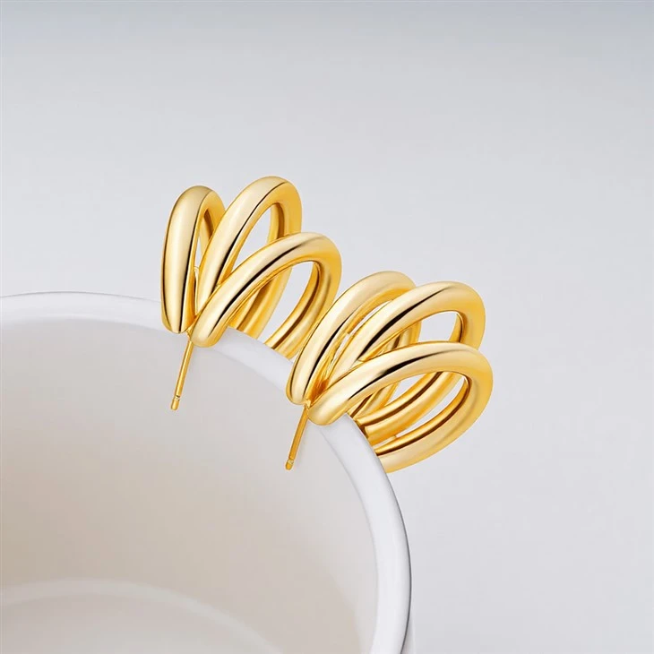 925 Silver Gold Plated Plain Triple Layer Hoop Earrings For Women best