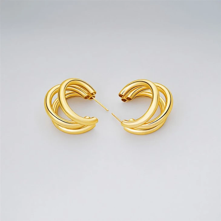 925 Silver Gold Plated Plain Triple Layer Hoop Earrings For Women high quality