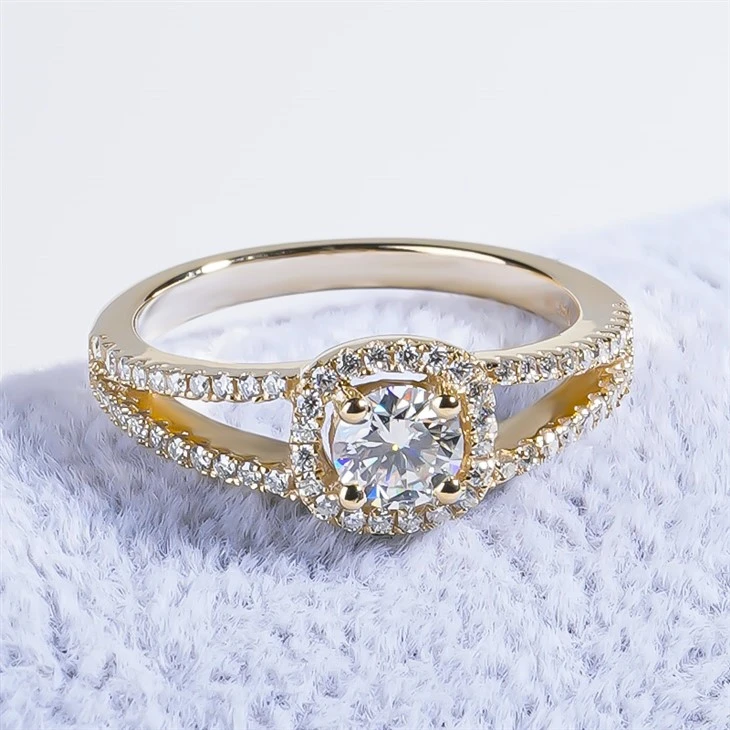 925 Silver Gold Plated Round Cut Cushion Halo Engagement Ring high quality