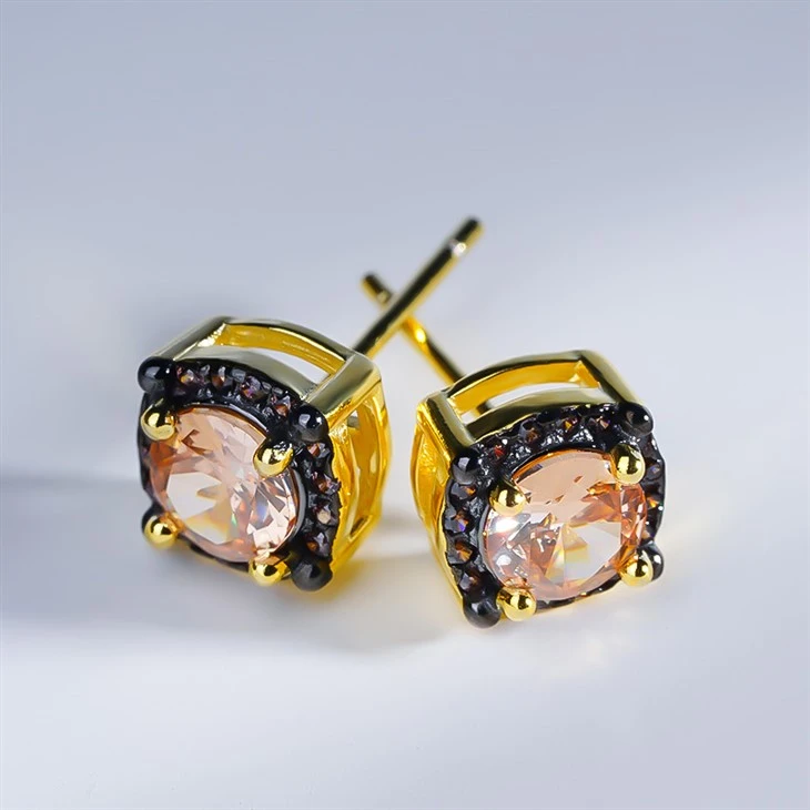 925 Silver Gold Plated Round CZ Stud Earrings Vintage Stud Earring suppliers