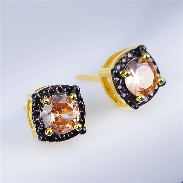 925 Silver Gold Plated Round CZ Stud Earrings Vintage Stud Earring best