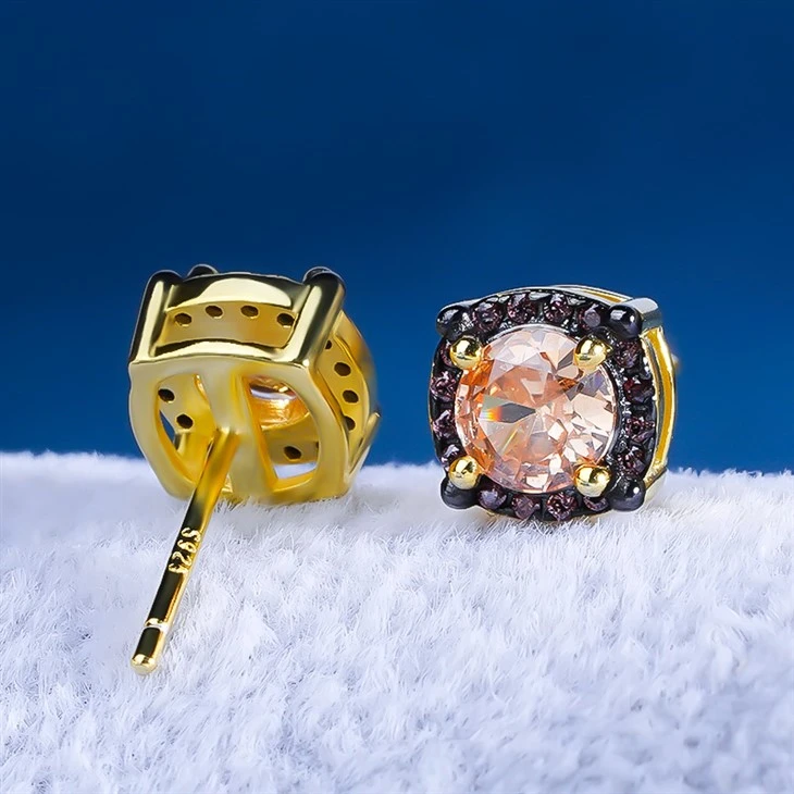 925 Silver Gold Plated Round CZ Stud Earrings Vintage Stud Earring high quality