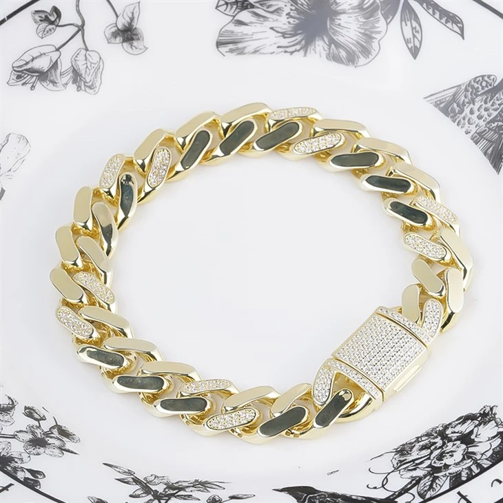 925 Silver Gold Plated Wholesale Hippop Bracelet Cuban Chain Jewelry high quality
