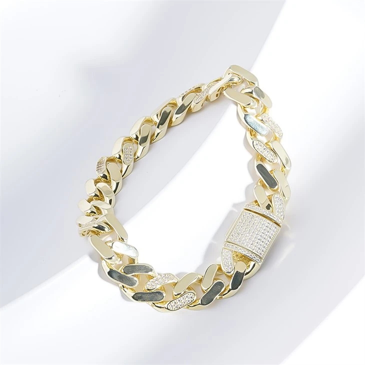 925 Silver Gold Plated Wholesale Hippop Bracelet Cuban Chain Jewelry factory